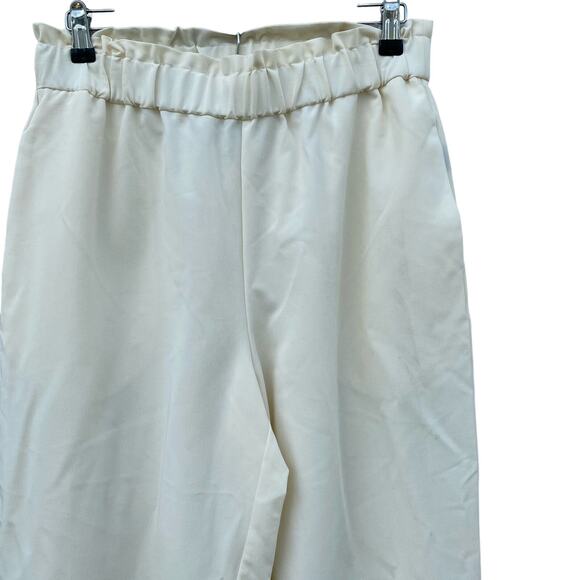 New Worthington Cream Pull On Ruffle Waist Wide Leg High Waist Dress Pants M - Picture 3 of 5